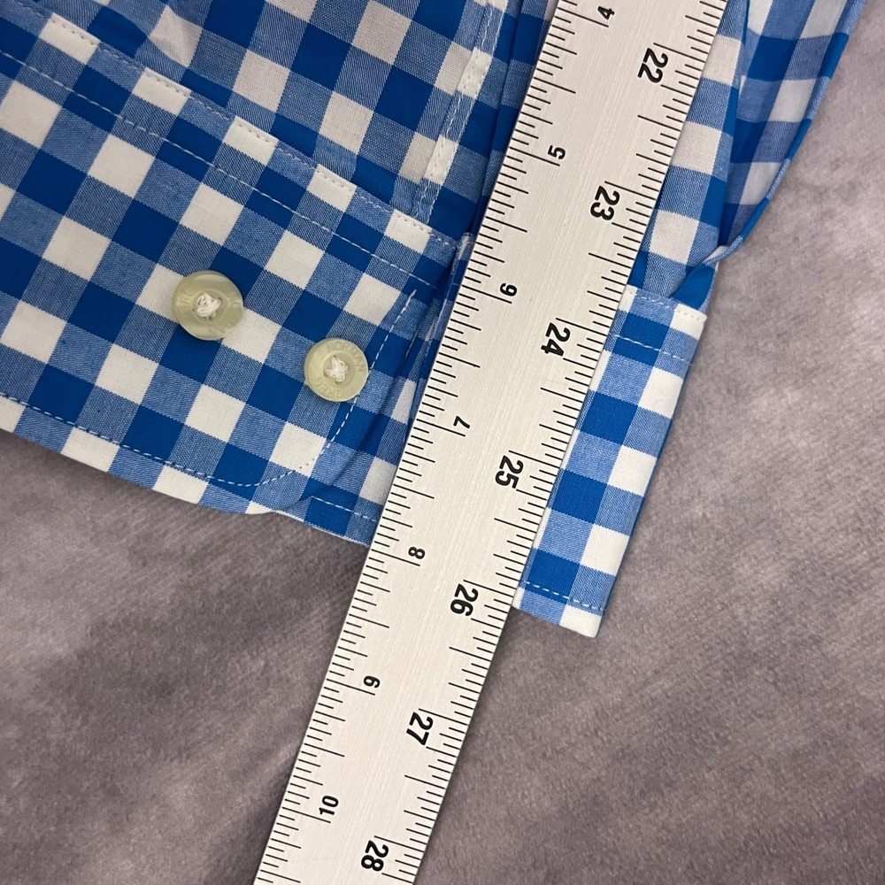 Greg Norman Button Down Shirt Mens L Teal Gingham Excellent Stretch Shark Logo - Picture 10 of 11